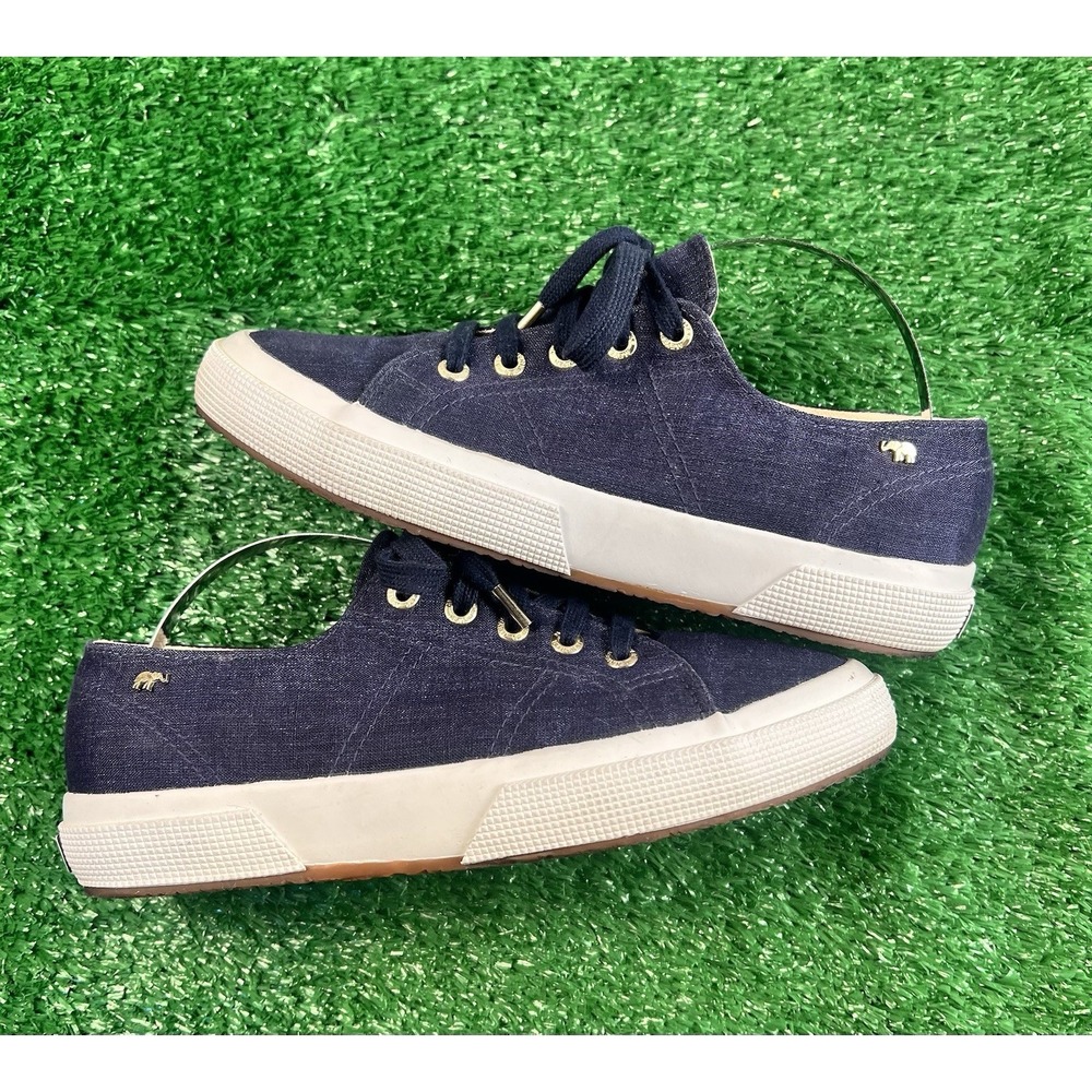 Superga X Jennifer Mayer Collab Navy Denim Sneakers 37.5 US 7 EUC Shoes - Picture 3 of 8